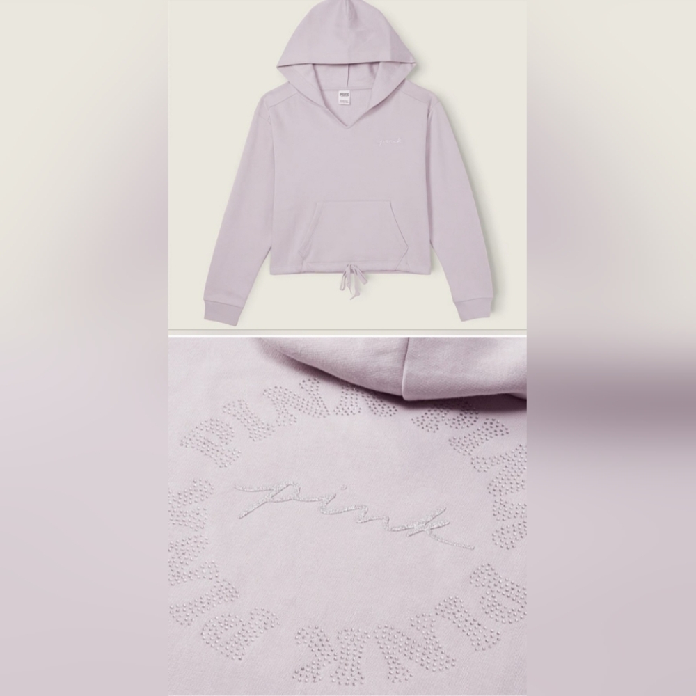 XXL VS PINK PINK Bling Logo Cropped Pullover Hooded Sweatshirt
